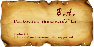 Balkovics Annunciáta névjegykártya